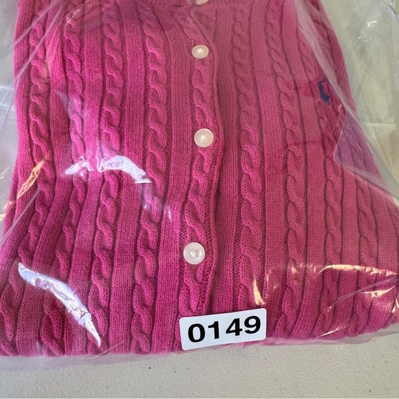 Polo Ralph Lauren Pink Cable Knit Cardigan Size L (12–14) Cotton Logo Sweater - Picture 11 of 11